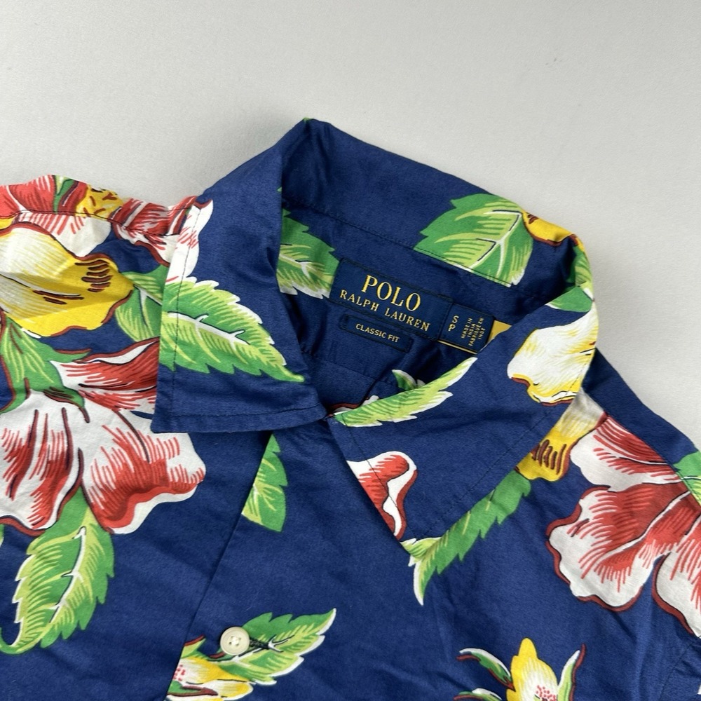 Polo Ralph Lauren Shirt Mens Small Button Down Tropical Floral Beach Palm Tree